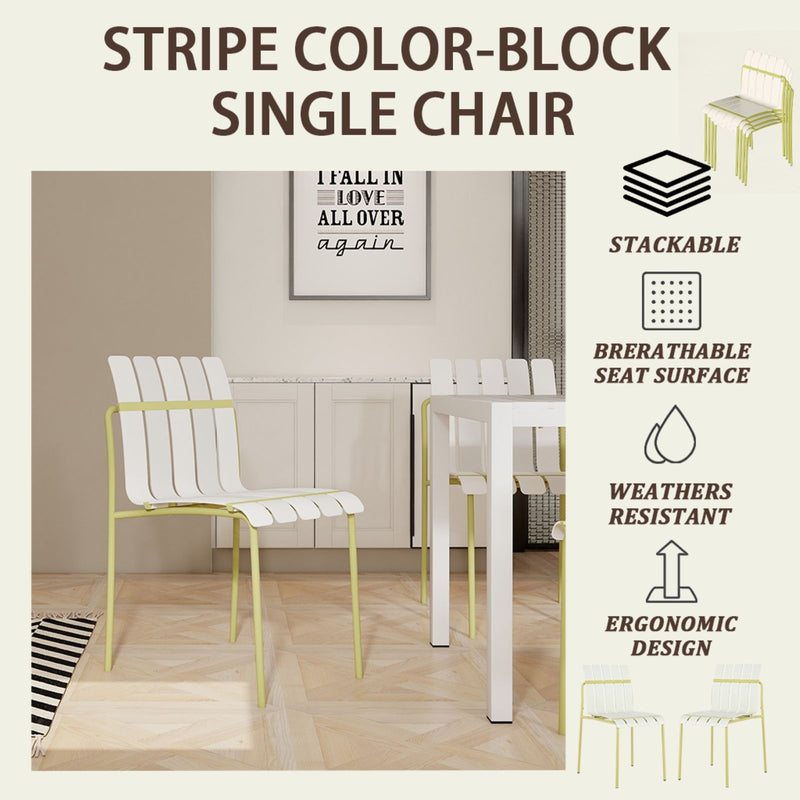 4 Piece Set Of Modern Color Block Designed Single Chairs With Long Table