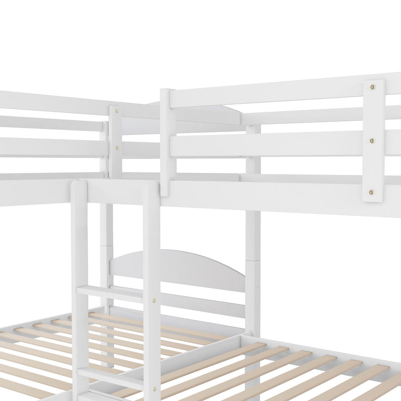 Twin L-Shaped Bunk Bed With Trundle - White