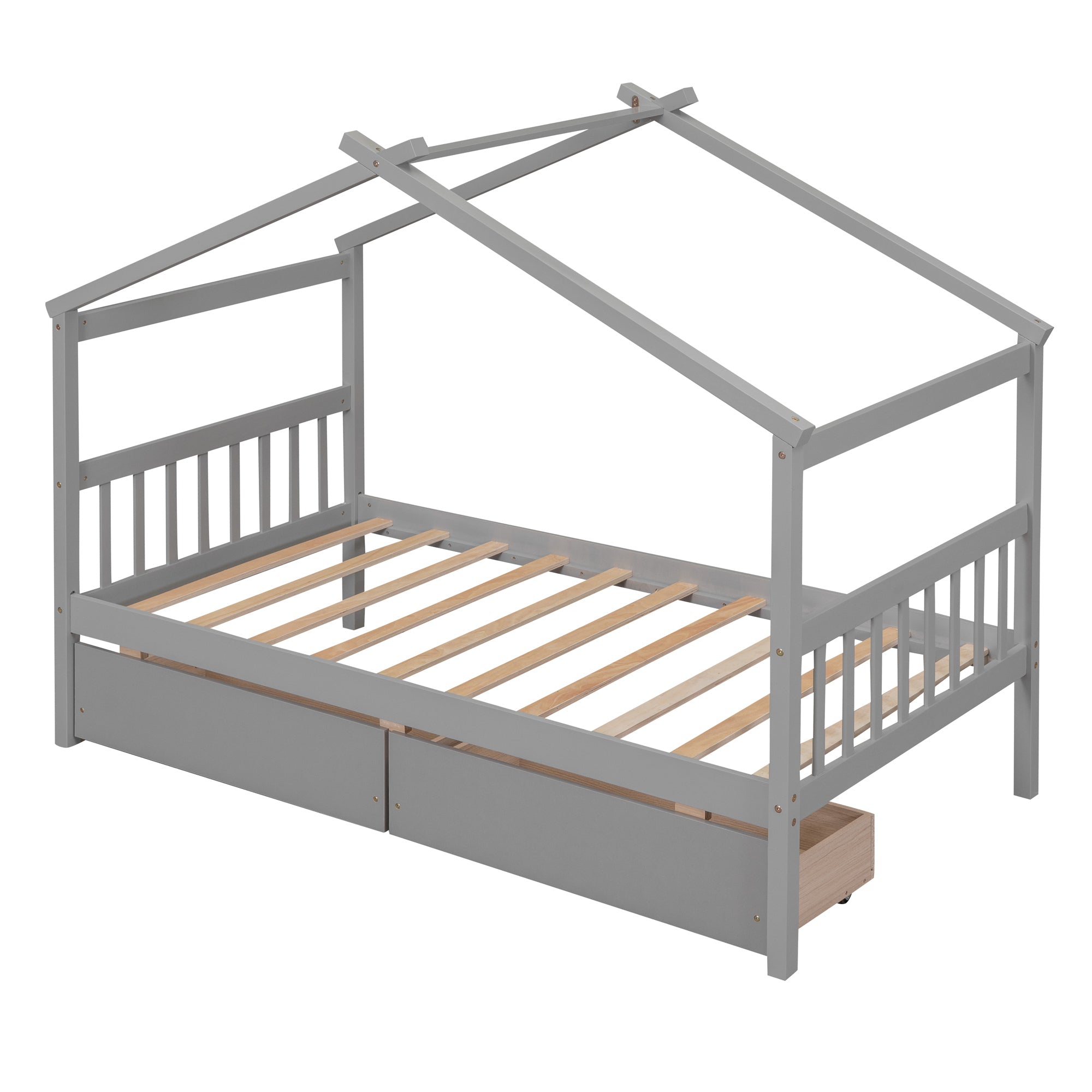 Twin Size Wooden House Bed with Drawers, Gray - Atlantic Fine Furniture Melbourne FL