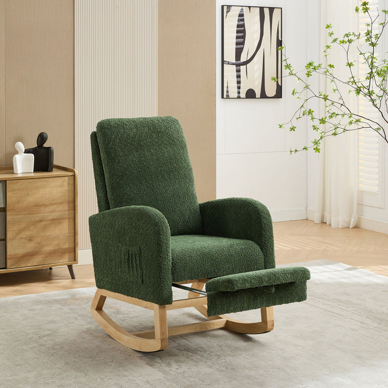 High Back Glider Rocking Chair With Retractable Footrest And Rubber Wood Legs