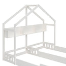 Twin Size Platform Bed With Shared Design, Guardrails, And Built In Shelves - Creamy White