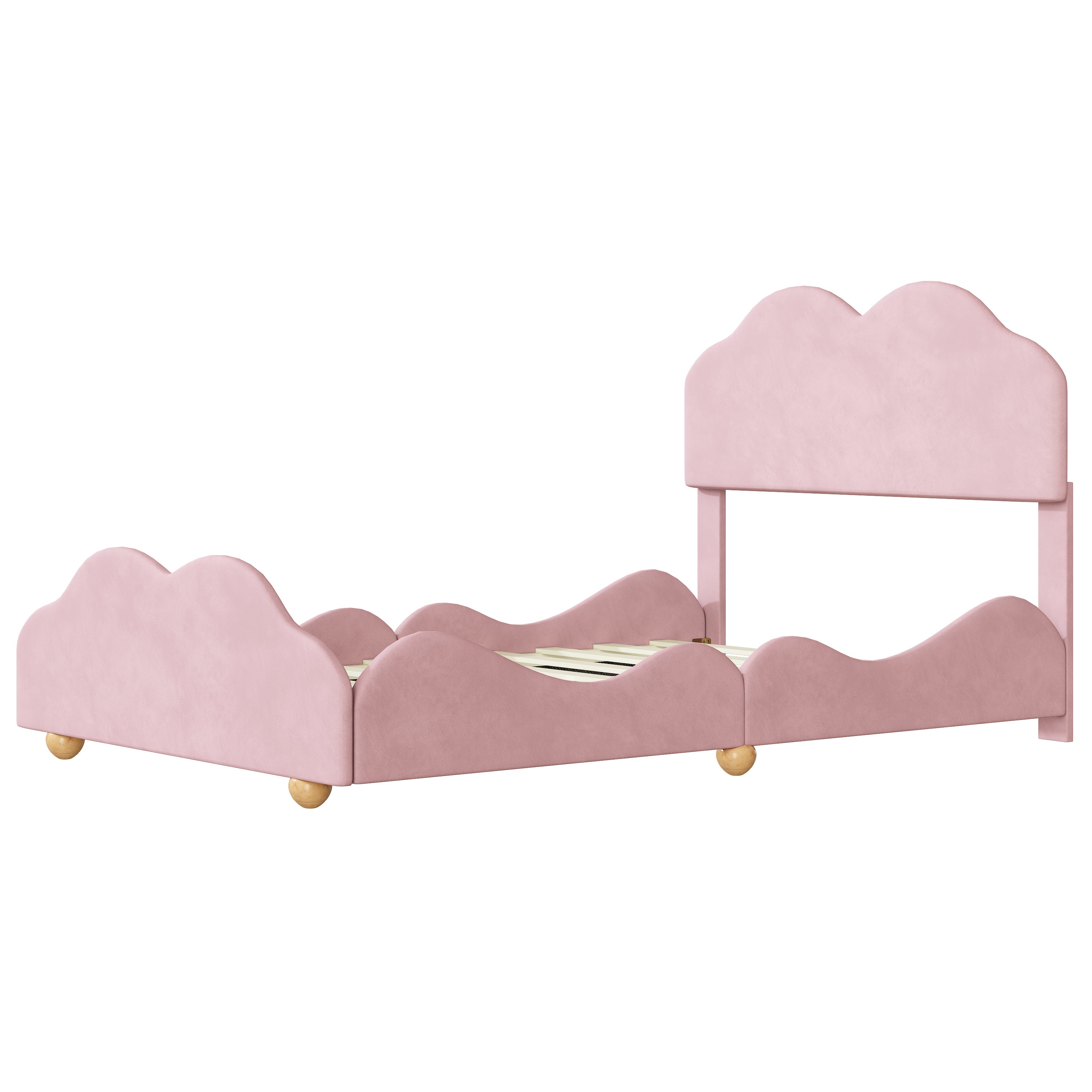 Full Size Upholstered Platform Bed with Cloud Shaped bed board, Light Pink - Atlantic Fine Furniture Melbourne FL