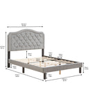 Queen Platform Upholstered Bed Button Tufted With Curve Design, Strong Wood Slat Support - Gray