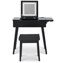 Makeup Vanity Desk With Flip Top Mirror And LED Light, Dressing Table With Charging Station, 2 Drawers And Fold Up Panel, Vanity Set With Cushioned Stool For Bedroom - Black