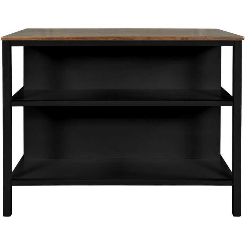 Rustic 3 Piece Stationary Kitchen Island Set With 2 Seatings, With 2 Open Shelves