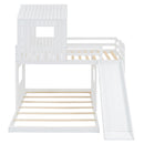 Loft Bunk Bed With Playhouse, Farmhouse, Ladder, Slide And Guardrails