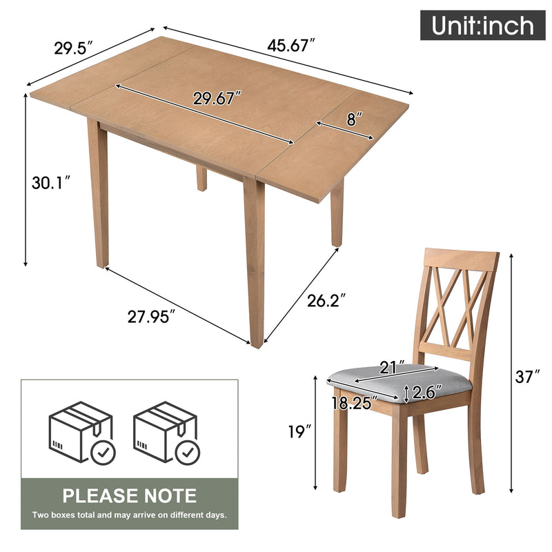 3 Piece Kitchen Dining Set With Drop Leaf Dining Table And 2 Dining Upholstered Chairs, Dining Room Set For Small Places