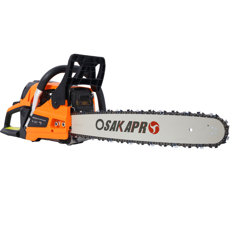 62Cc Gas Powered Chainsaw 22" 2 Cycle Petrol Handheld Chain Saw Epa Compliant For Wood Cutting Aluminium - Orange