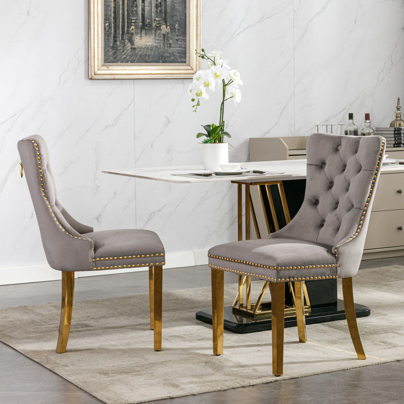 Nikki - Modern, High-End Tufted Solid Wood Contemporary Velvet Upholstered Dining Chair With Golden Stainless Steel Plating Legs, Nailhead Trim (Set of 2)