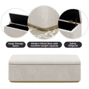 Chic Corduroy Upholstered Storage Ottoman With Vertical Stripe Design - Light Gray