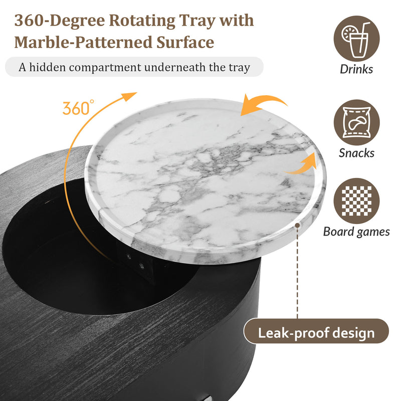 Lift Top Coffee Table With 360 Degree Marble Patterned Rotating Tray