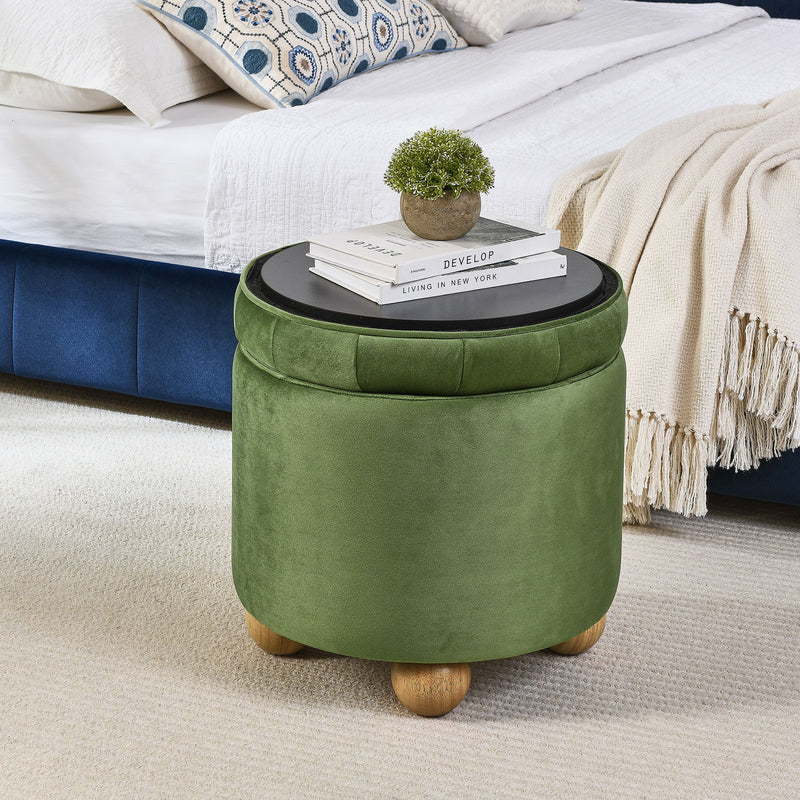 Modern Round Linen Storage Ottoman With Table Top Lid And Storage Space