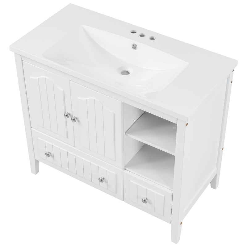 Bathroom Vanity With Ceramic Basin, Bathroom Storage Cabinet With Two Doors And Drawers, Solid Frame, Metal Handles