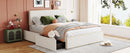 Queen Size Upholstered Platform Bed with 4 Drawers and Golden Edge on the Headboard & Footboard, White