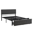 Queen Size Storage Bed Metal Platform Bed with a Big Drawer - Gray