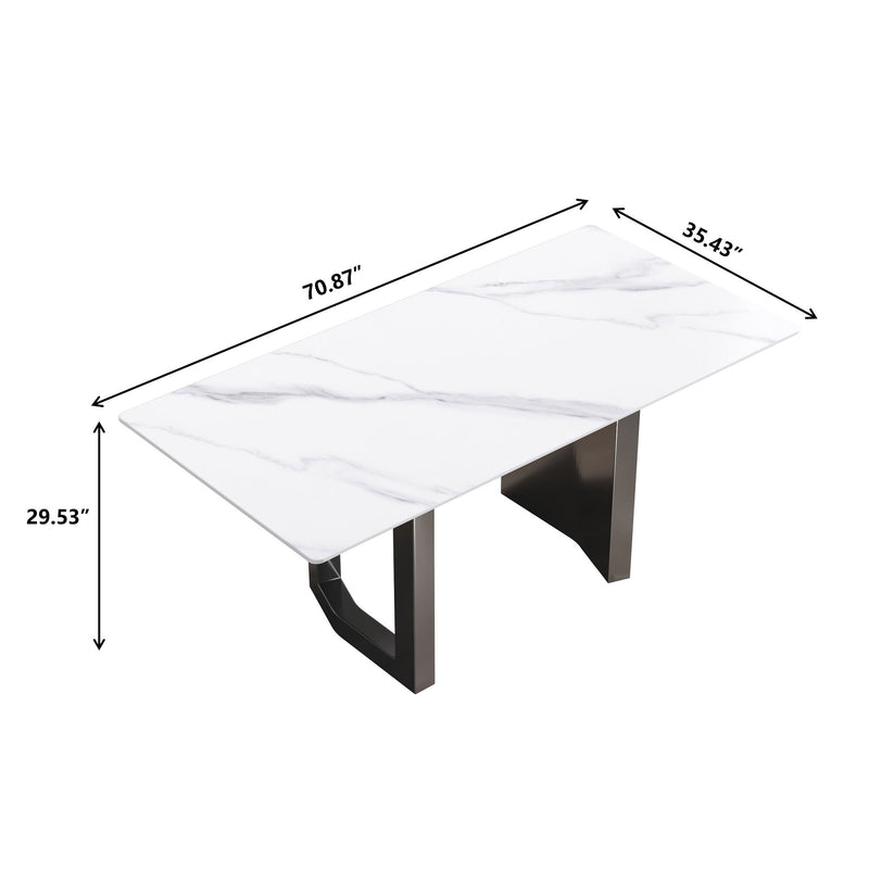 70.87" Modern Artificial Stone White Straight Edge Black Metal Leg Dining Table - White / Black