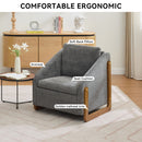 Modern Chenille Upholstered Armchair With Wooden Side Frame