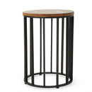 Outdoor Cylindrical Side Table With Round Solid Wood Top And Metal Frame - Natural