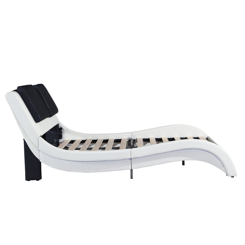 Faux Leather Upholstered Platform Bed Frame with led lighting ,Bluetooth connection to play music control,Backrest vibration massage,Curve Design, Wood Slat Support, No Box Spring Needed,King