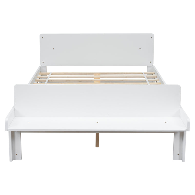 Full Bed with Footboard Bench,White
