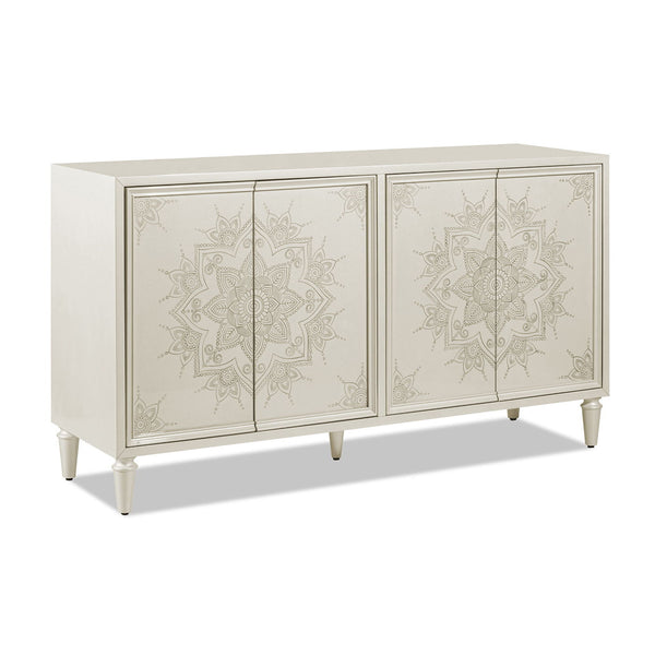 Mahal - Hand Painted Mandala Lacquered Sideboard - Ivory Off-White