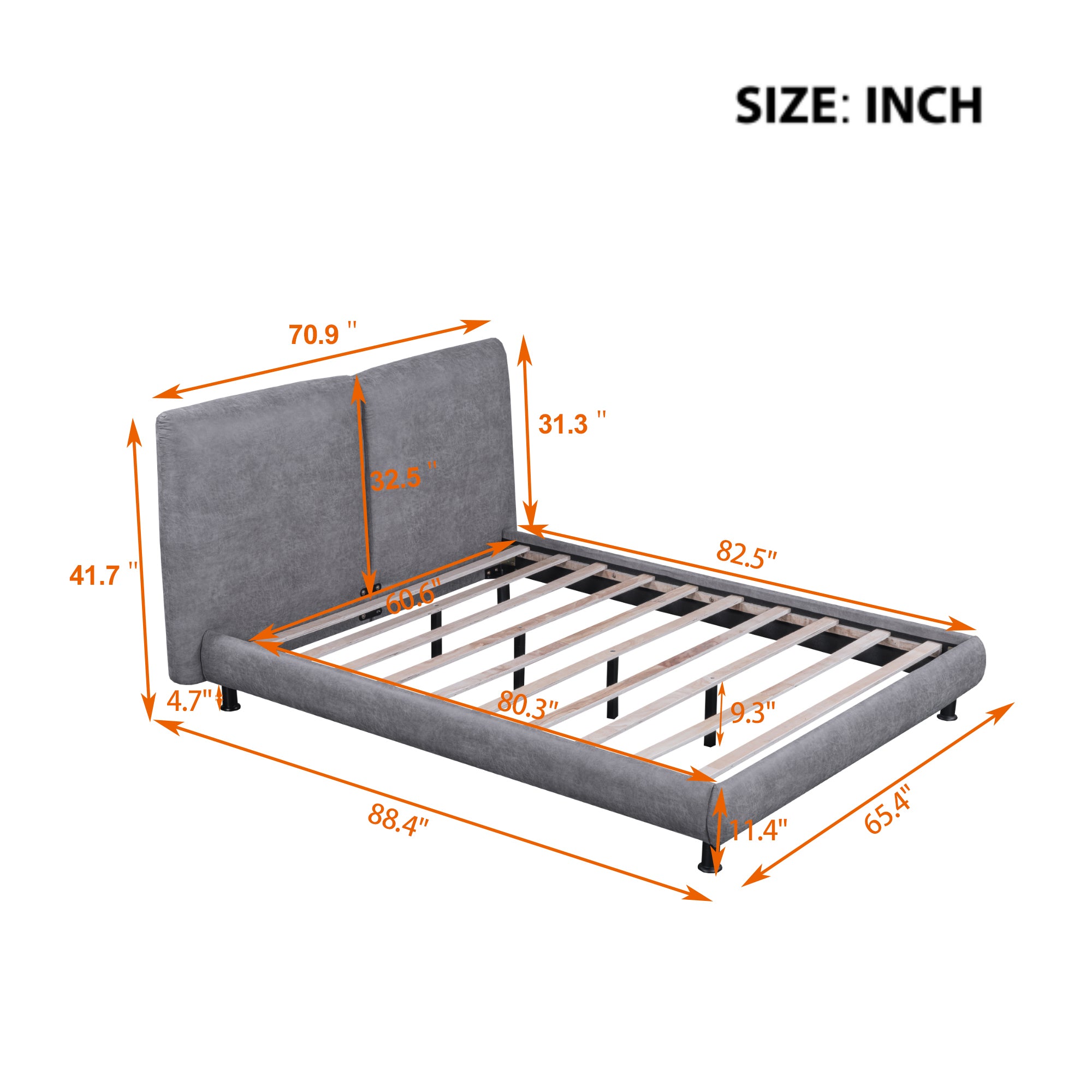 Queen Size Upholstered Platform Bed with Two Large Headrests and Thick Fabric, Polyester, Gray - Atlantic Fine Furniture Melbourne FL