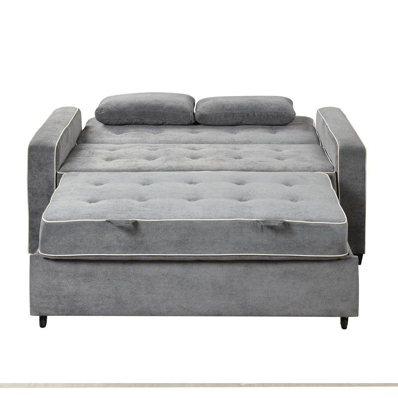 Upholstered Sleeper Bed, Pull Out Sofa Bed Couch Attached Two Throw Pillows, Dual USB Charging Port And Adjustable Backrest