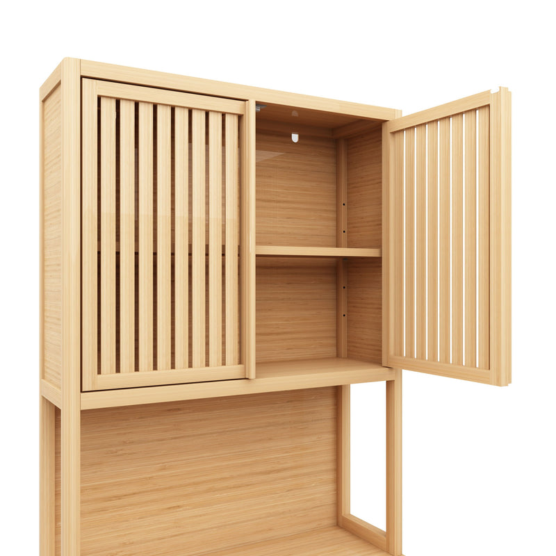 Rustic Cottage Style Double Door Bamboo Storage Cabinet With High Capacity For Main Living Spaces - Natural