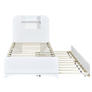 Twin Size Storage Platform Bed Frame with with Trundle and Light Strip Design in Headboard,White