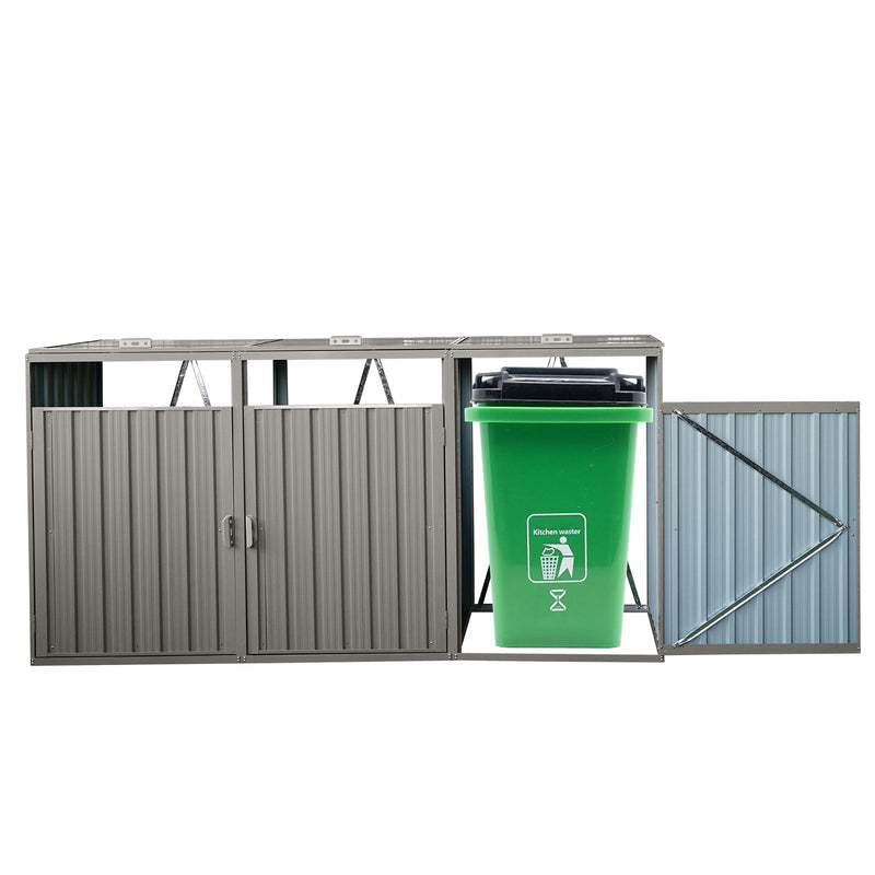 Garbage Bin Shed Stores 2 Trash Cans Metal Outdoor Bin Shed For Garbage Storage, Stainless Galvanized Steel, Bin Shed For Garden Yard Lawn