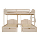 Bunk Bed, Triple Bed With Drawers And Guardrails