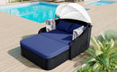 Outdoor Sunbed With Adjustable Canopy, Daybed With Pillows, Double Lounge, PE Rattan Daybed