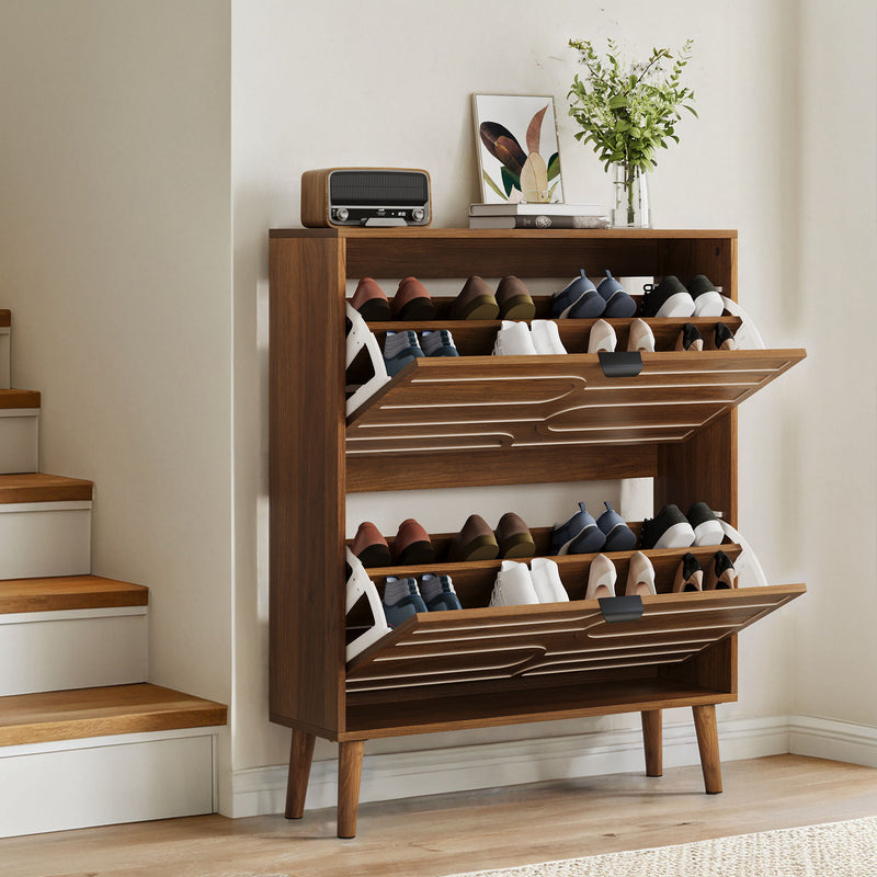 Medieval - Independent Shoe Cabinet With 2 Flip Drawers - Walnut