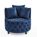 Modern Upholstered Swivel Chair With Button Tufted Design And Movable Wheels