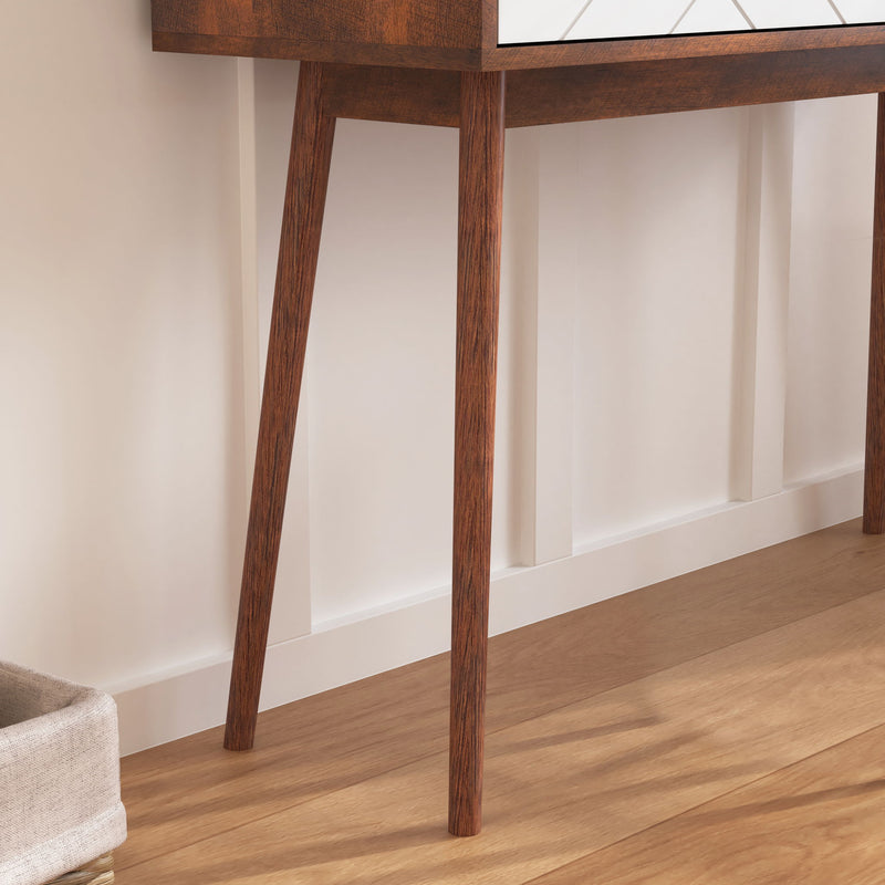 Rustic Entryway Console Table With Carved Panel Drawers And Wood Legs - Natural