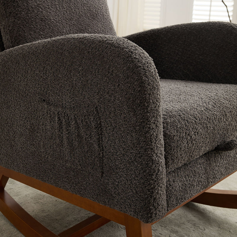 High Back Glider Rocking Chair With Retractable Footrest And Rubber Wood Legs