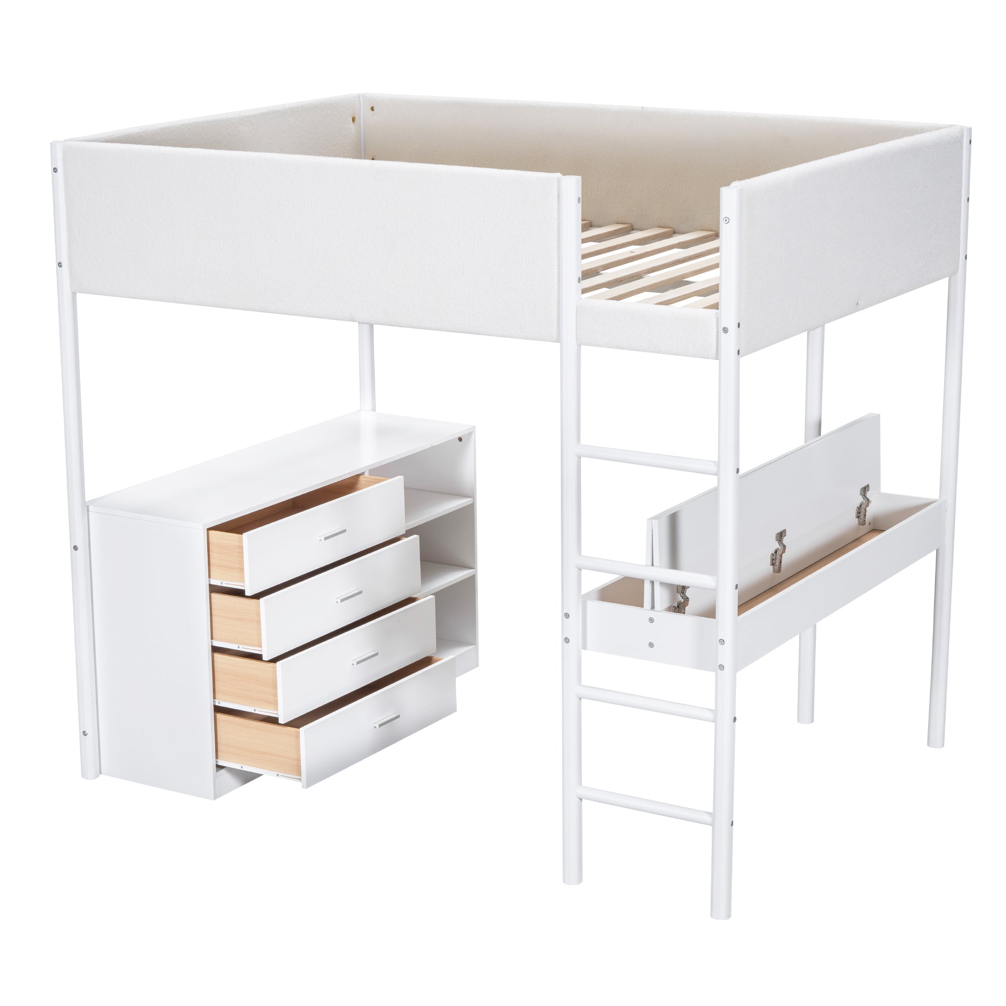 Full Size Teddy FleeceLoft Bed Wood Bed, White - Atlantic Fine Furniture Melbourne FL
