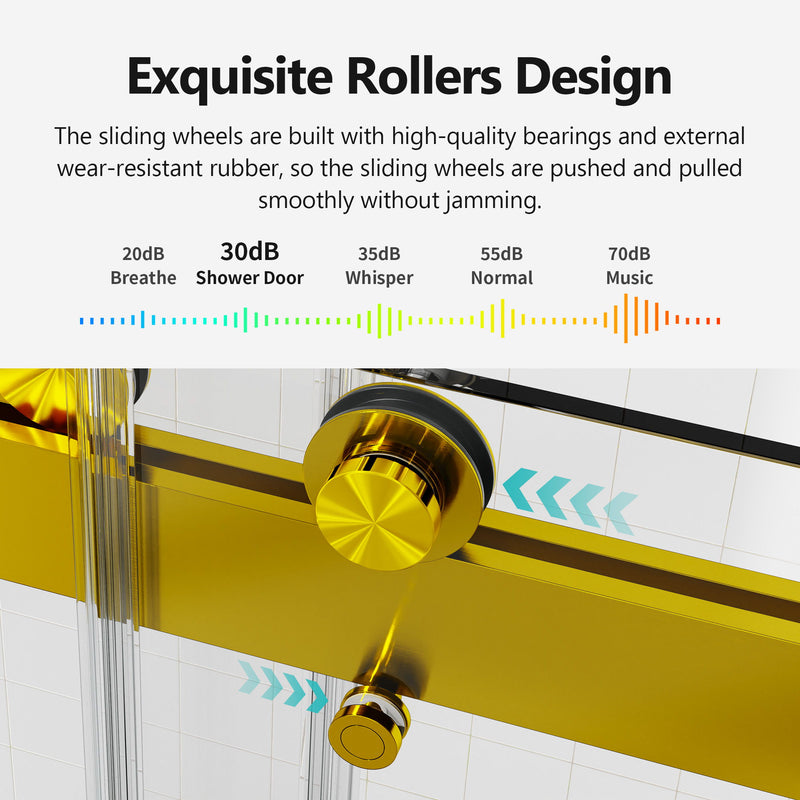 Frameless Double Sliding Soft Close Shower Door, Tempered Glass