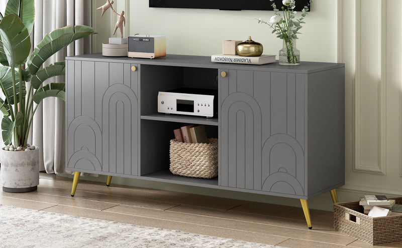 Modern TV Stand With Adjustable Shelf, Handles And Anti-Tip Device