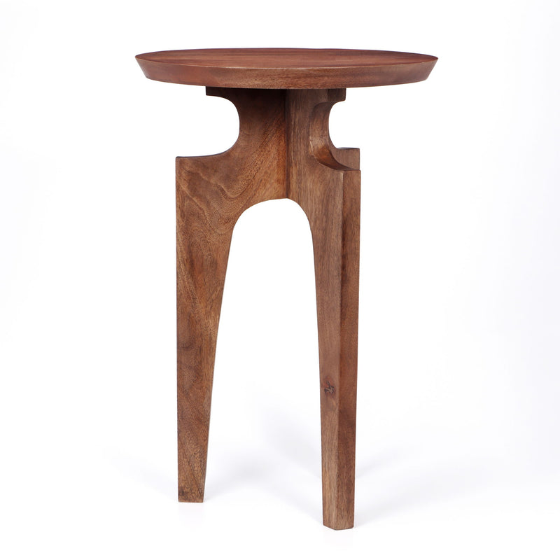 Midcentury Mango Wood Round End Table With 3 Legs - Honey