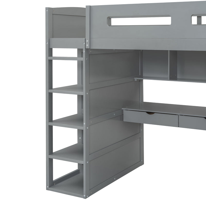 Loft Bed With Desk, Wardrobes, 4 Drawers And 4 Shelves