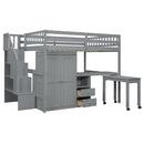 Loft Bed With Stairs, Bookshelf, Drawers, Desk & Wardrobe, Space Saving Multifunctional Furniture