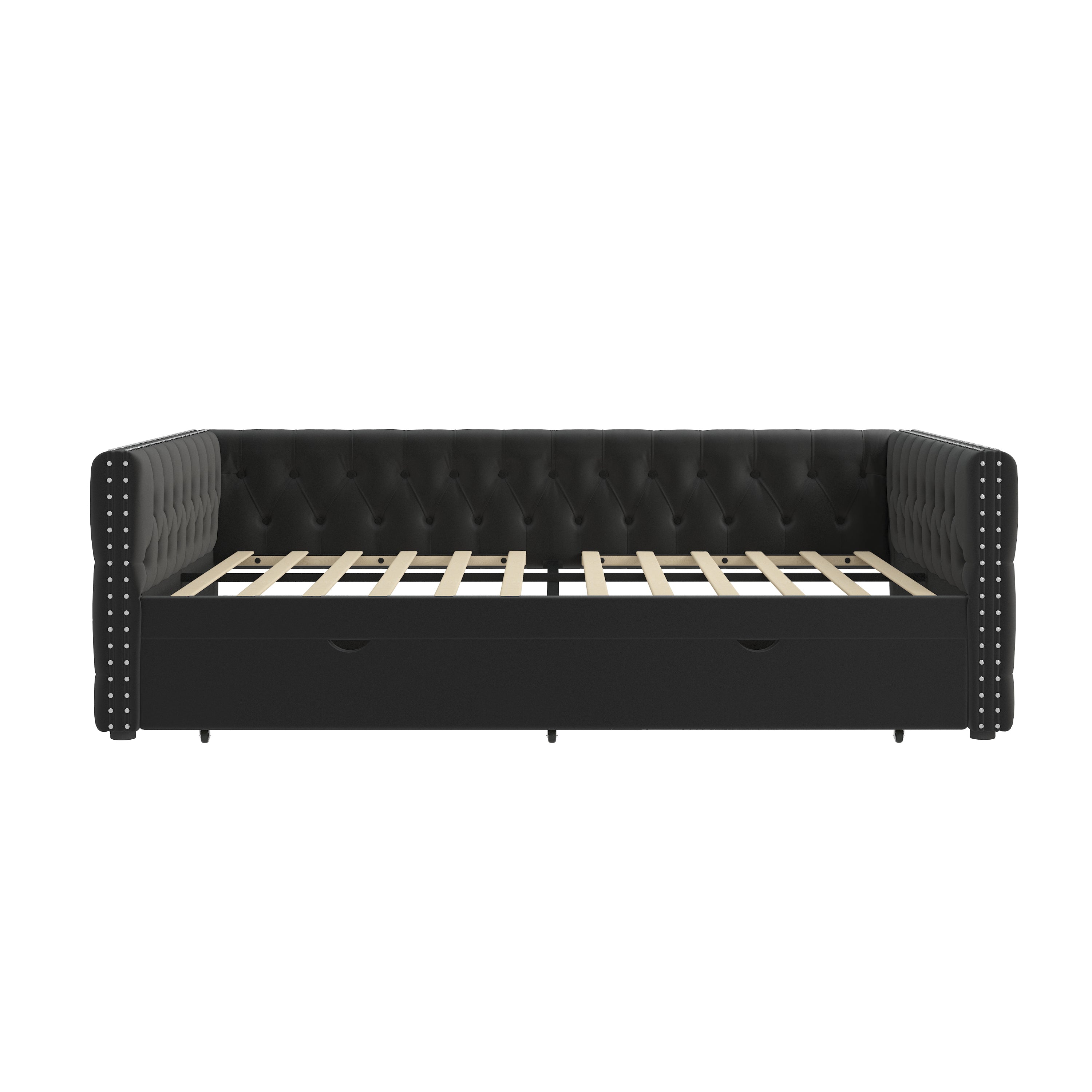 Daybed with Trundle Velvet Upholstered Tufted Sofa Bed, with Button and Copper Nail onSquare Arms,Full Daybed & Twin Trundle-  For Bedroom, Living Room, Guest Room,(83"x57"x26") - Atlantic Fine Furniture Melbourne FL