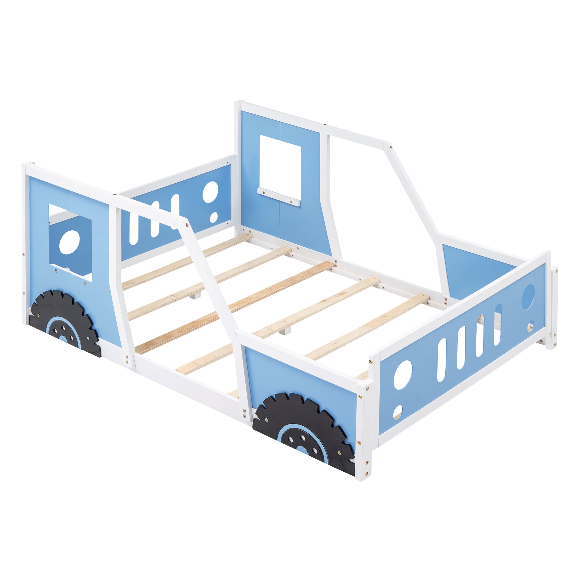 Full Size Classic Car-Shaped Platform Bed with Wheels,Blue - Atlantic Fine Furniture Melbourne FL