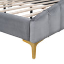 Platform Bed With Thick, Stylish Stripe Decorated Bedboard And Elegant Leg