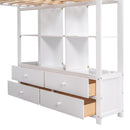 Full Size Loft Bed with Built-in Desk with Two Drawers, and Storage Shelves and Drawers,White