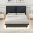 Full Size Upholstered Platform Bed with Sensor Light and Ergonomic Design Backrests, Black