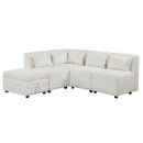 Free-Combined Sectional Sofa 5-seater Modular Couches with Storage Ottoman, 5 Pillows for Living Room, Bedroom, Office, Cream