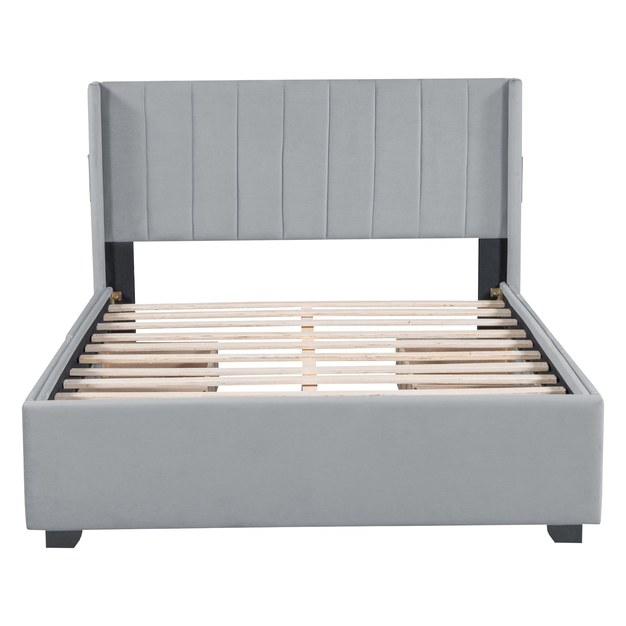 Full Size Upholstered Bed with 4 Drawers, Gray - Atlantic Fine Furniture Melbourne FL