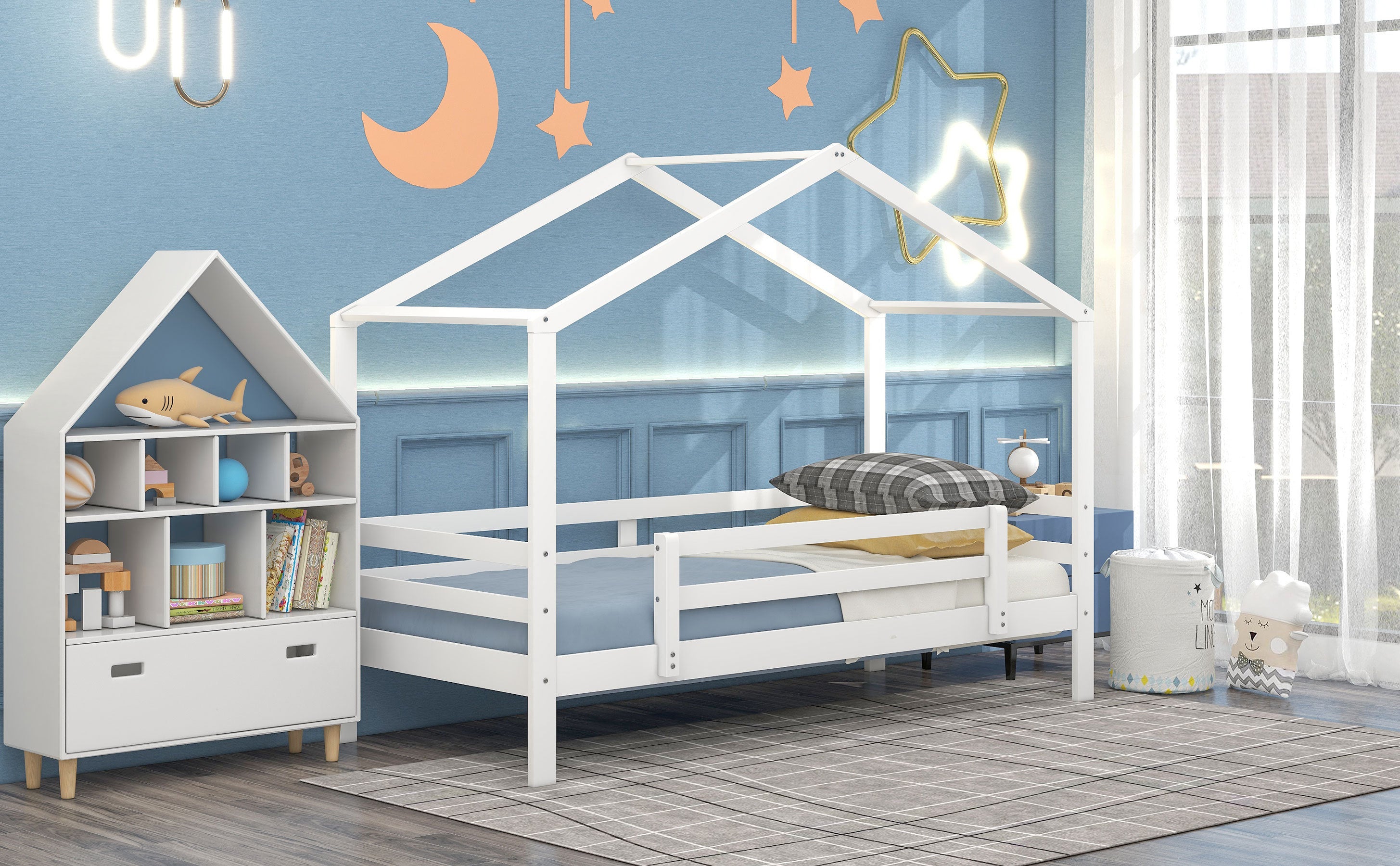 Twin Over Twin Bunk Bed with Roof, Slide and Ladder, White - Atlantic Fine Furniture Melbourne FL